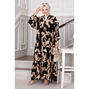 ชุดเดรสฮิญาบผ้าวิสโคสลายเซนา สีดำ - Product Image 4