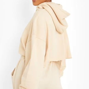 Pull à capuche court en coton à manches longues pour femme, le plus vendu, haute qualité, logo personnalisé, couleur unie, respirant, pour l'hiver, 340g - Product Image 6