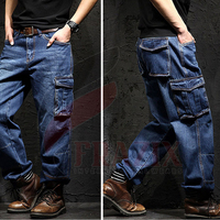 Kot pantolon erkek Casual pamuk cep kargo kot erkekler yeni moda kalem pantolon yan cepler kargo