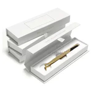 नई सफेद रंग सोने के पाठ के लिए प्रीमियम गत्ता बॉक्स पैकेजिंग बरौनी विस्तार चिमटी