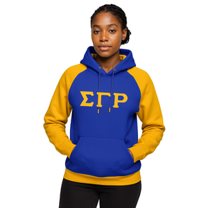 Sigma Gamma Rho Bleu Corps Or Manches Raglan Pull À Capuche Coton SGRho Grec Sororité Personnalisé Divine Neuf HBCU Vêtements - Product Image 1
