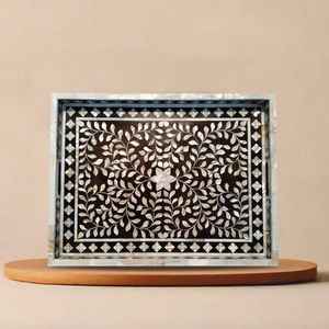 Plateau en nacre naturelle de qualité supérieure, finition artisanale classique, conçu pour la table basse, la console et l'affichage décoratif - Product Image 3