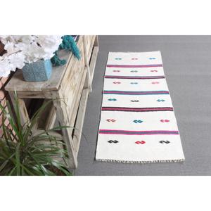 Tapis turc vintage, petit tapis de 1,9 x 4,9 pieds, tapis kilim blanc à motifs floraux - Product Image 3