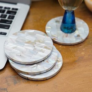 Designer Handcrafted Mother Pearl Bohemian Style <b>Square</b> Drink Coaster Detailed Mosaic Shell Work Eco-Friendly Stylish Interiors - Product Image 5