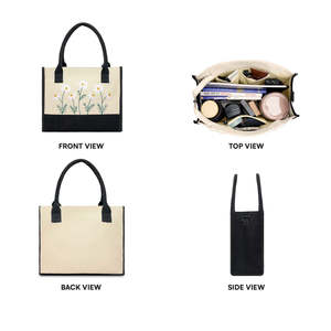 Floral Embroidery Large <b>Canvas</b> <b>Tote</b> Bag Custom Logo Durable Reusable Portable Zipper Closure All Seasons Daily Use Shopping - Product Image 4