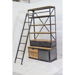 ตู้หนังสือสไตล์ลอฟท์อุตสาหกรรมพร้อมลิ้นชักบันไดเฟอร์นิเจอร์ล่าสุดสำหรับจัดแสดงและจัดเก็บสำหรับห้องอ่านหนังสือและห้องสมุด - Product Image 6