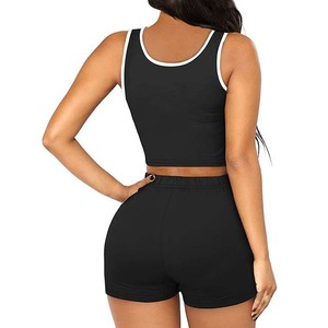 Débardeur d'été Bandage ajouré à lacets ensembles courts robe de Club pour femmes Top court 2 pièces ensemble court - Product Image 5