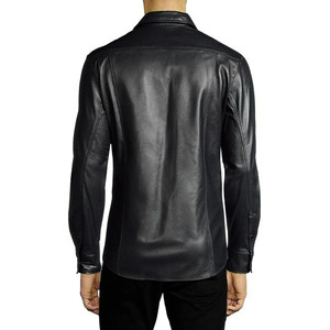 Camisa de cuero de moda para hombre hecha a medida Camisa de moda de cuero para hombre Camisa de cuero de ajuste casual Producto de Venta caliente de alta calidad - Product Image 3