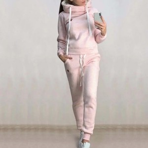 Survêtement femmes 2 pièces jogging costumes pour femmes costume couleur unie survêtements polaire doublé sweats à capuche pantalon ensemble - Product Image 2