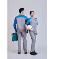 Set da Lavoro di Sicurezza FMF per Uomo, Blu Cielo e Grigio, Maniche Lunghe, Alta Visibilità, Tessuto TC, Prodotto in Vietnam