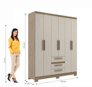 Armario de estilo moderno Nuevo OPALA 6 puertas 3 cajones de madera muebles de dormitorio tablero de partículas madera/Color Cristalo diseño brasileño - Product Image 4