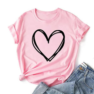 Camiseta con estampado de corazón de diseño personalizado, Camiseta de algodón 100% con estampado de Color sólido de alta calidad, camiseta Regular con cuello redondo para mujer - Product Image 5