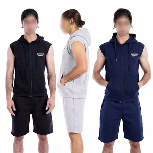 Conjunto de sudaderas con capucha y pantalones cortos para mujer, conjunto informal de 2 piezas con logotipo personalizado, sudaderas con capucha sin mangas y pantalones cortos, ropa deportiva para gimnasio - Product Image 1