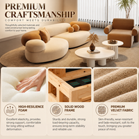 Set Furnitur Resepsi Komersial Mewah Sofa Lengkung Pebble Kursi Berlapis Busa Empuk Meja Kopi Bundar Custom