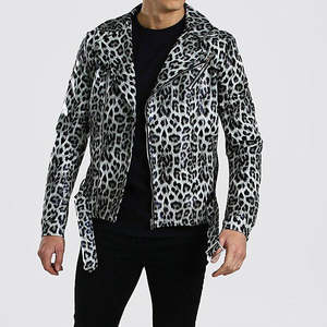 Ropa de trabajo de alta calidad Estilo de motocicleta Cremallera Chaqueta de cuero de leopardo Chaqueta de hombre Moda elegante Chaquetas de cuero de motocicleta - Product Image 2