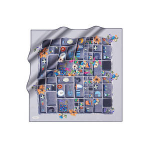 Gray Silk <b>Square</b> <b>Scarf</b> with Geometric Pattern - Product Image 1
