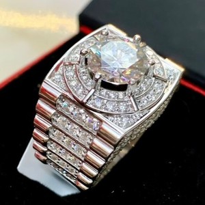 Certificat IGI 925 argent Sterling plaqué or bagues fines Hip Hop bijoux étincelle glacé Moissanite bague pour hommes - Product Image 4