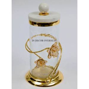 Nouveau modèle arrivée de bidon en verre transparent de haute qualité avec base en métal plaqué or et couvercle supérieur de concepteur unique - Product Image 3