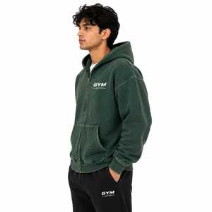 Men Dark <b>Green</b> Regular Fit Anti-Wrinkle Acid Wash Solid 2 1 Lightweight Pullover Hoodie Custom <b>Gym</b> Active Logo Fleece Streetwear - Product Image 5