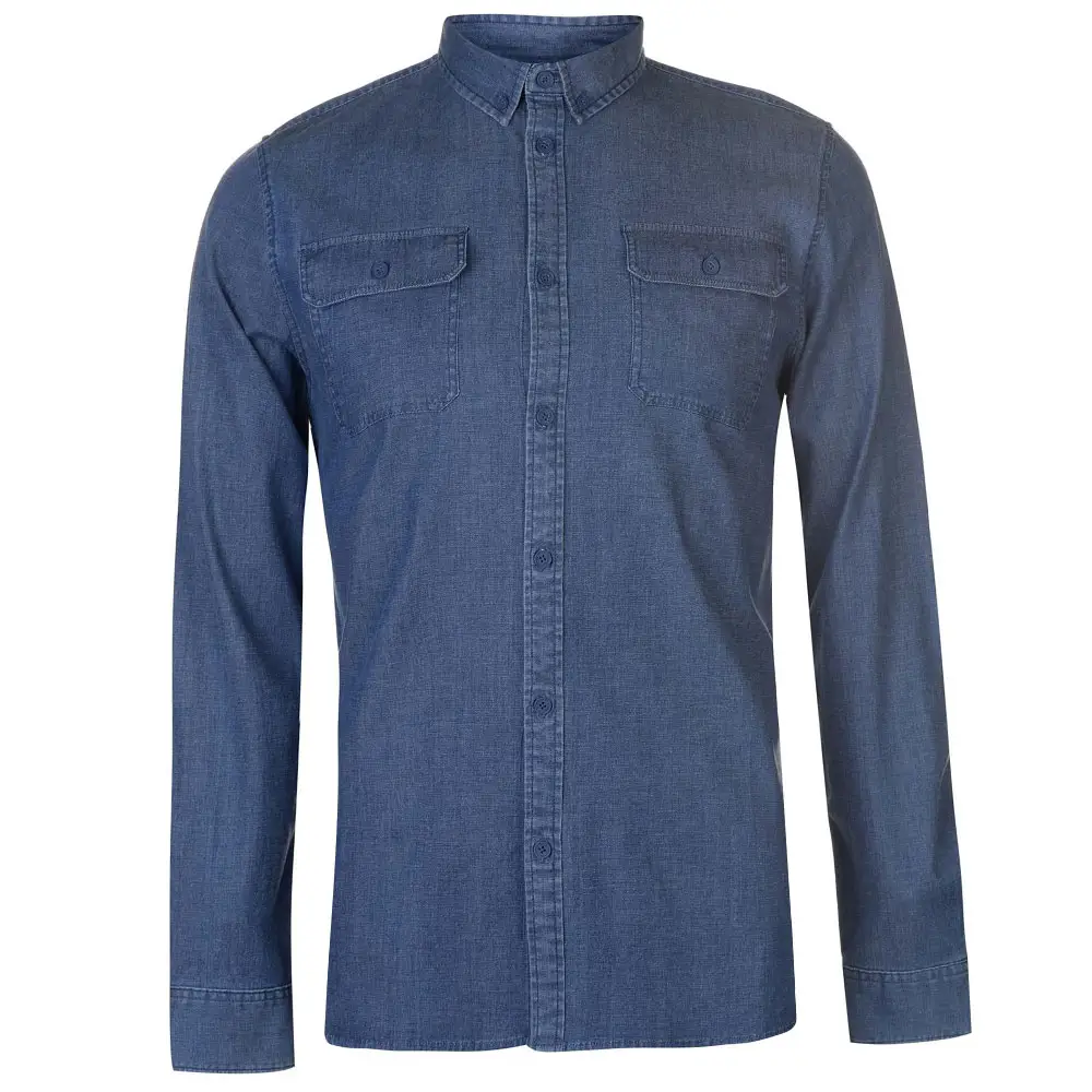 2023 High quality fashion formal casual blue long sleeve online custom men's wear logo slim denim shirts