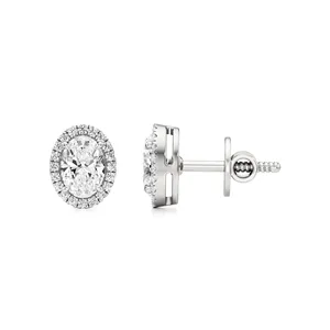 Mira Oval Diamond <b>Halo</b> Stud <b>Earrings</b> - Product Image 3