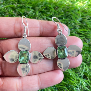 925 Sterling Silver Handmade <b>Earrings</b> with Natural <b>Green</b> Amethyst Gemstone Drop Dangle Design Christian Religious Gift Wholesale - Product Image 1