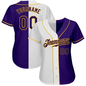Maillot de baseball personnalisé blanc violet-or authentique fendu - Product Image 1