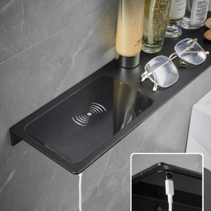 Étagère de salle de bain Premium JIBPO11 avec chargeur sans fil, noire, murale, en métal, pour la maison, l'hôtel, vente en gros - Product Image 2