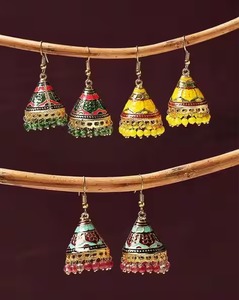 Boucle d'oreille colorée Meenakari Jhumka pour filles femmes accessoire demoiselle d'honneur bijoux de mode faveurs de mariage à la mode fête idée de cadeau - Product Image 1