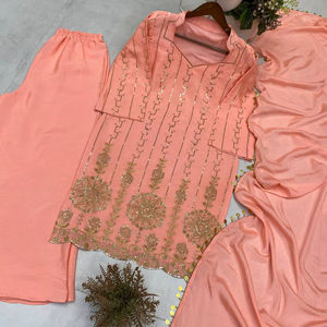 Elegante conjunto de top bordado de diseñador para mujer con pantalones palazzo para ocasiones especiales, ropa de fiesta, proveedor mayorista de exportación a granel - Product Image 1