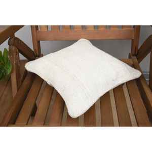 Beige Wool 18x18 Inch Patchwork Pillow Woven <b>Vintage</b> Fluffy Style Luxury Christmas Farmhouse Rustic Accent <b>Bedding</b> - Product Image 4