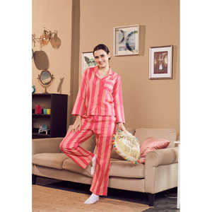 Ensemble de pyjama en coton rayé pour femmes ODM, respirant, en modal et élasthanne, logo personnalisé, style décontracté pour la maison, fermeture à la taille élastique - Product Image 4