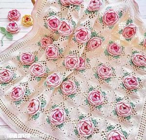 Manta de Ganchillo Hecha a Mano con Diseño Floral de Rosas, Chal, Alfombra, Colcha, Manta Trenzada Tejida con Hilo de Algodón, Artesanía Textil - Product Image 1