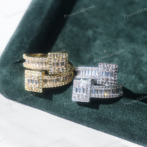 Hip Hop Style S925 Sterling Silver Square Baguette VVS Moissanite Cuff Ring Unique Trendy Gold Plated GRA Certified - Product Image 3
