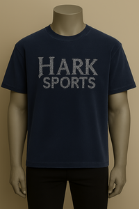 Top Trending Men's Navy Blue Heavyweight Plus Size Boxy Fit Rhinestone Letters Your Own Logo Hip Hop Streetwear Camisetas - Product Image 3