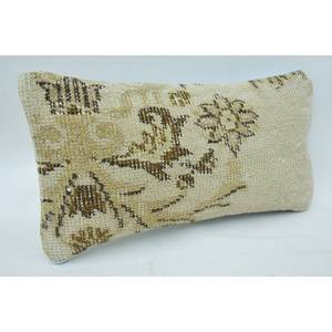 Vintage Pattern Beige Kantha Embroidered Wool <b>Pillow</b> Rustic 8x16 Inch Woven Technique - Product Image 2