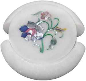 Sous-verres en marbre nacre floral, ensemble de sous-verres en incrustation faits à la main en Inde pour table basse et décoration intérieure - Product Image 3