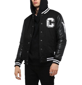 Chaqueta universitaria personalizada para hombre, chaqueta negra con parche de chenilla y letra C, chaquetas de béisbol de lana elástica informales de alta calidad, chaquetas OEM al por mayor - Product Image 2