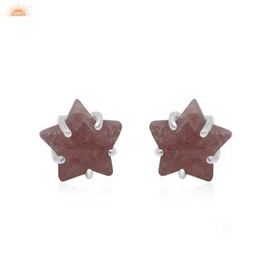 Piedra preciosa de cuarzo fresa hermosa forma de estrella diseñador hecho a mano niñas todos los días pendientes fabricante de joyería personalizada - Product Image 1