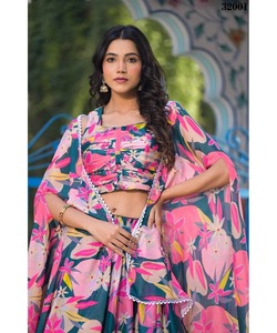 Navratri Night Lahenga et Choli pour femmes mariage de mariée pakistanais bébé filles imprimé vêtements de broderie lourds - Product Image 5