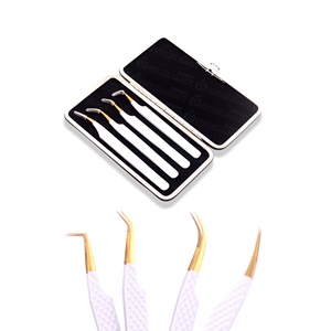 Pince à épiler pour extensions de cils en acier inoxydable doré à pointe blanche de haute qualité de votre marque – Outil de beauté écologique - Product Image 1