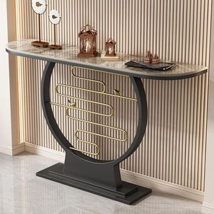 Diseño Premium de acero inoxidable chapado en oro rosa con mesa de consola de entrada superior de mármol blanco para hoteles, sala de estar, pasillo - Product Image 6
