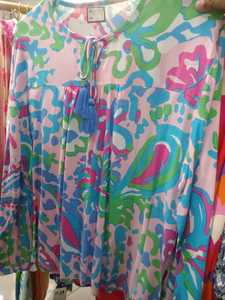 Túnica Floral Azul Marino, Blusa Informal de Manga Larga con Bolsillos en Contraste Blanco, Cuello con Botones para Verano, Ropa de Resort, Fiesta, Trajes Informales Diarios - Product Image 5