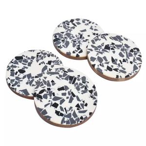 Haute qualité classique Terrazzo Design bois et résine sous-verres tasse à thé sous-verre tapis pour cuisine pierre matériel tasse à boire tampons - Product Image 3