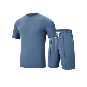 2025 nueva llegada Unisex 2 piezas conjunto corto de algodón camiseta de alta calidad y pantalones cortos patrón sólido verano Casual Streetwear - Product Image 1