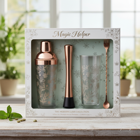 Ensemble de shaker à cocktails, boîte cadeau de barware florale avec verre à whisky, pilon et cuillère à mélanger par Magic Helper