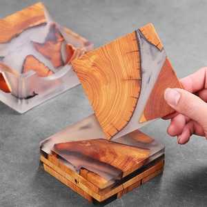 Ensemble de sous-verres de style classique moderne en bois avec résine époxy livraison gratuite pour la maison cuisine cadeaux d'anniversaire tapis et tampons pour boissons - Product Image 5
