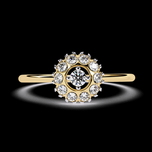 Anillo de Girasol con Diamantes Reales de Diseño Intrincado, Diamante de Corte Redondo, Joyería Fina Hecha a Mano, Regalo para Mujer - Product Image 1