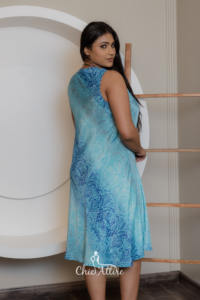 Aqua Blue Floral Lace Overlay A-Line Robe mi-longue à col rond sans manches Vêtements de plage légers pour les occasions spéciales Vacances Mini Style - Product Image 6