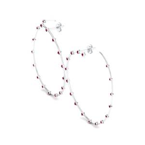 REYES Lujosos pendientes de aro de piedras preciosas de rubí de corte redondo de Plata de Ley 925 para mujer, joyería chapada en rodio de oro blanco de 14K - Product Image 3